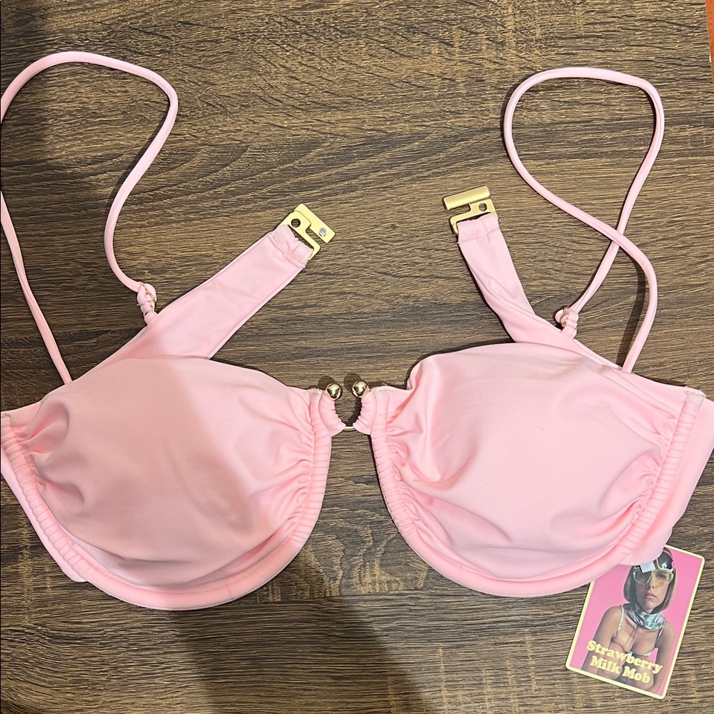 Strawberry Milk Mob Light Pink Bikini Top with Gold Details